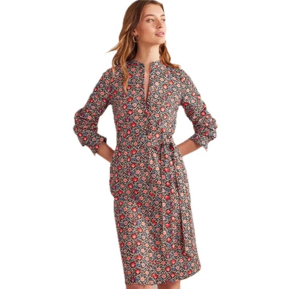 NWT Boden Collarless Shirt Dress Poinsettia Enchanting Bloom Floral 16-18L
